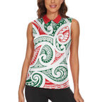 New Zealand Kowhaiwhai Christmas Women Sleeveless Polo Shirt Traditional Maori Koru Pattern - Aussie Hoodie