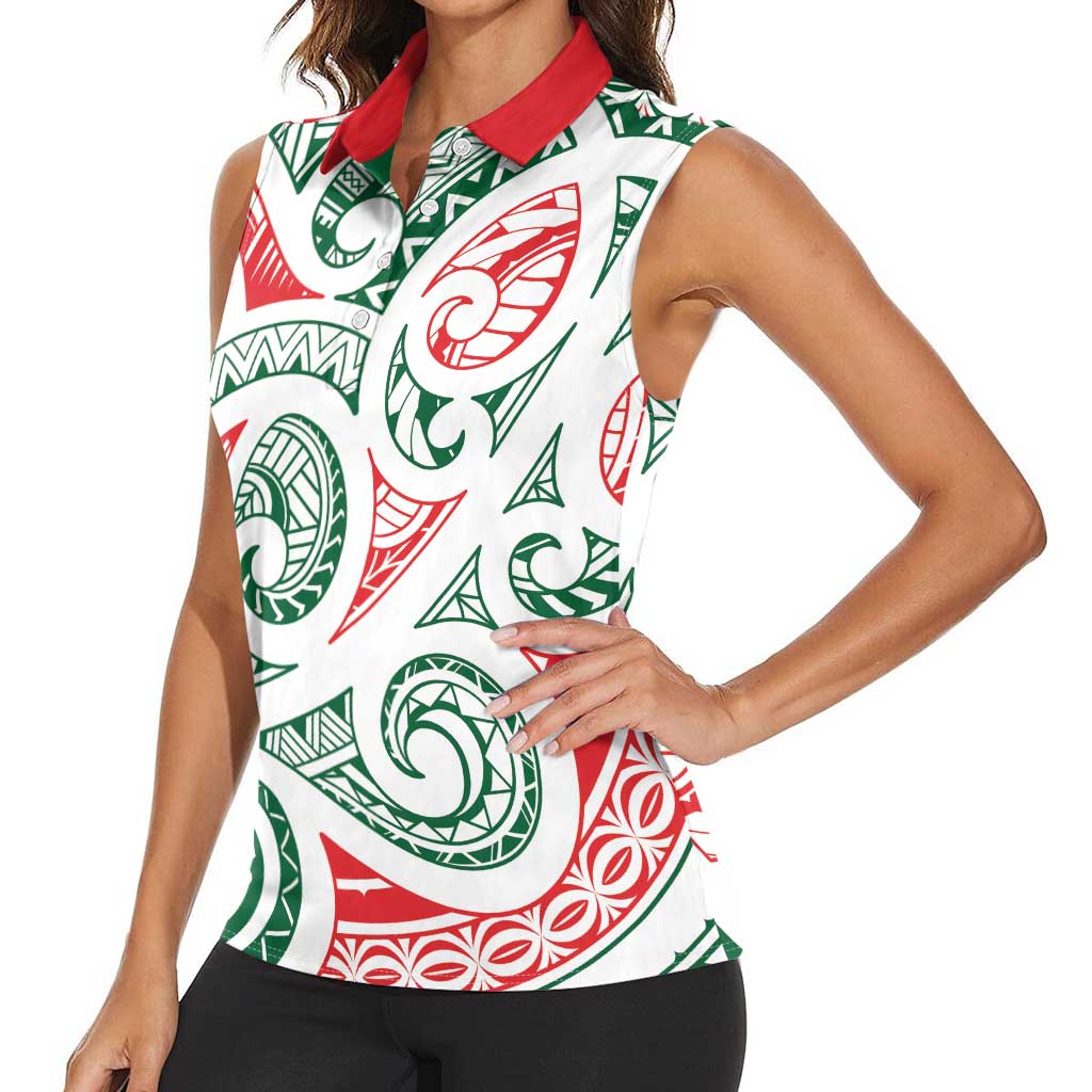 New Zealand Kowhaiwhai Christmas Women Sleeveless Polo Shirt Traditional Maori Koru Pattern - Aussie Hoodie