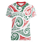 New Zealand Kowhaiwhai Christmas Women V-Neck T-Shirt Traditional Maori Koru Pattern - Aussie Hoodie