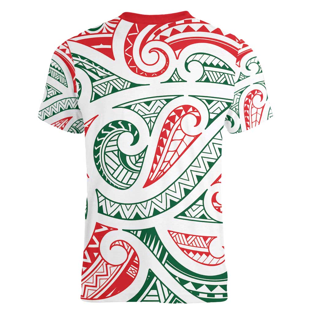 New Zealand Kowhaiwhai Christmas Women V-Neck T-Shirt Traditional Maori Koru Pattern - Aussie Hoodie