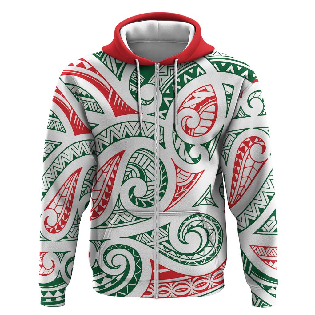 New Zealand Kowhaiwhai Christmas Zip Hoodie Traditional Maori Koru Pattern - Aussie Hoodie
