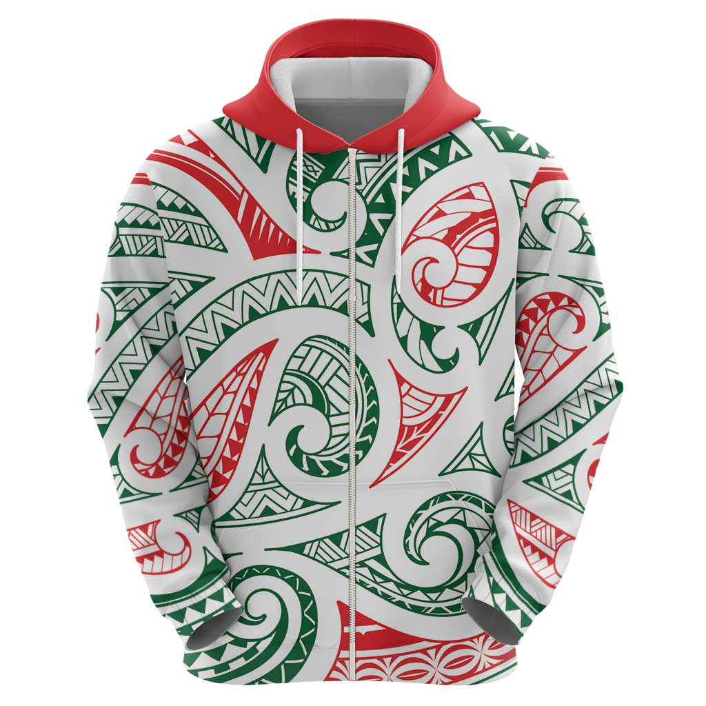 New Zealand Kowhaiwhai Christmas Zip Hoodie Traditional Maori Koru Pattern - Aussie Hoodie
