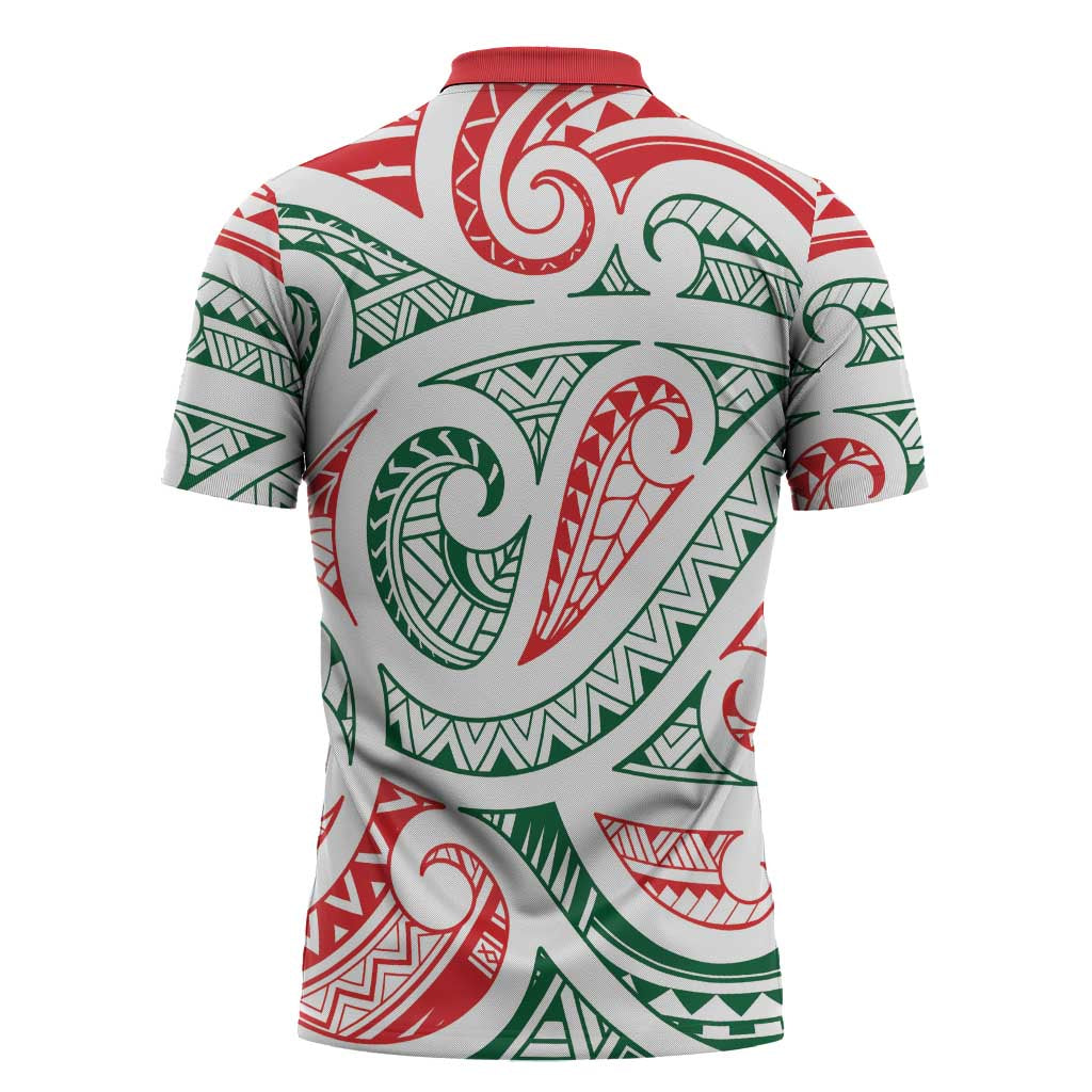 New Zealand Kowhaiwhai Christmas Zipper Polo Shirt Traditional Maori Koru Pattern - Aussie Hoodie
