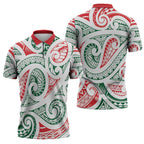 New Zealand Kowhaiwhai Christmas Zipper Polo Shirt Traditional Maori Koru Pattern - Aussie Hoodie