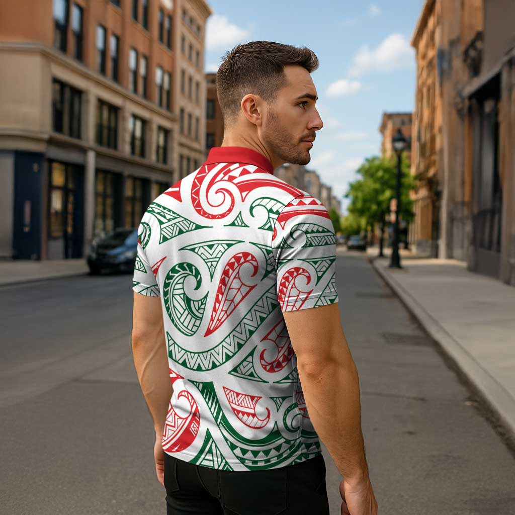 New Zealand Kowhaiwhai Christmas Zipper Polo Shirt Traditional Maori Koru Pattern - Aussie Hoodie