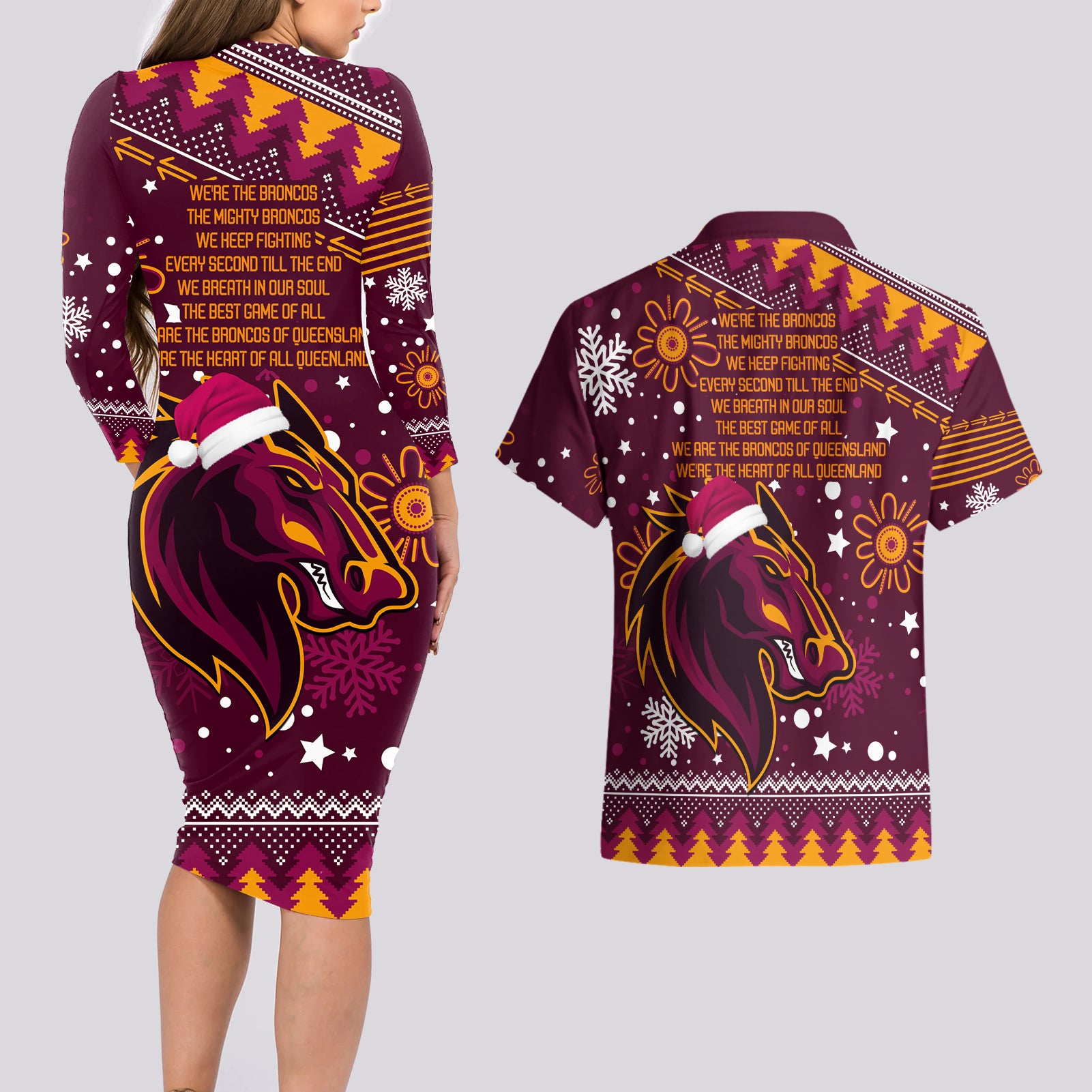 broncos-rugby-couples-matching-long-sleeve-bodycon-dress-and-hawaiian-shirt-heart-of-all-queenland-2023-christmas-vibe-unique