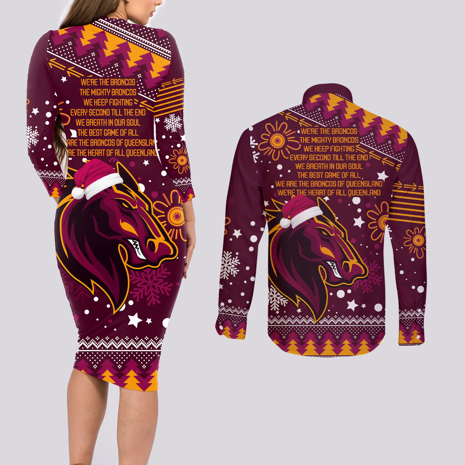 broncos-rugby-couples-matching-long-sleeve-bodycon-dress-and-long-sleeve-button-shirts-heart-of-all-queenland-2023-christmas-vibe-unique