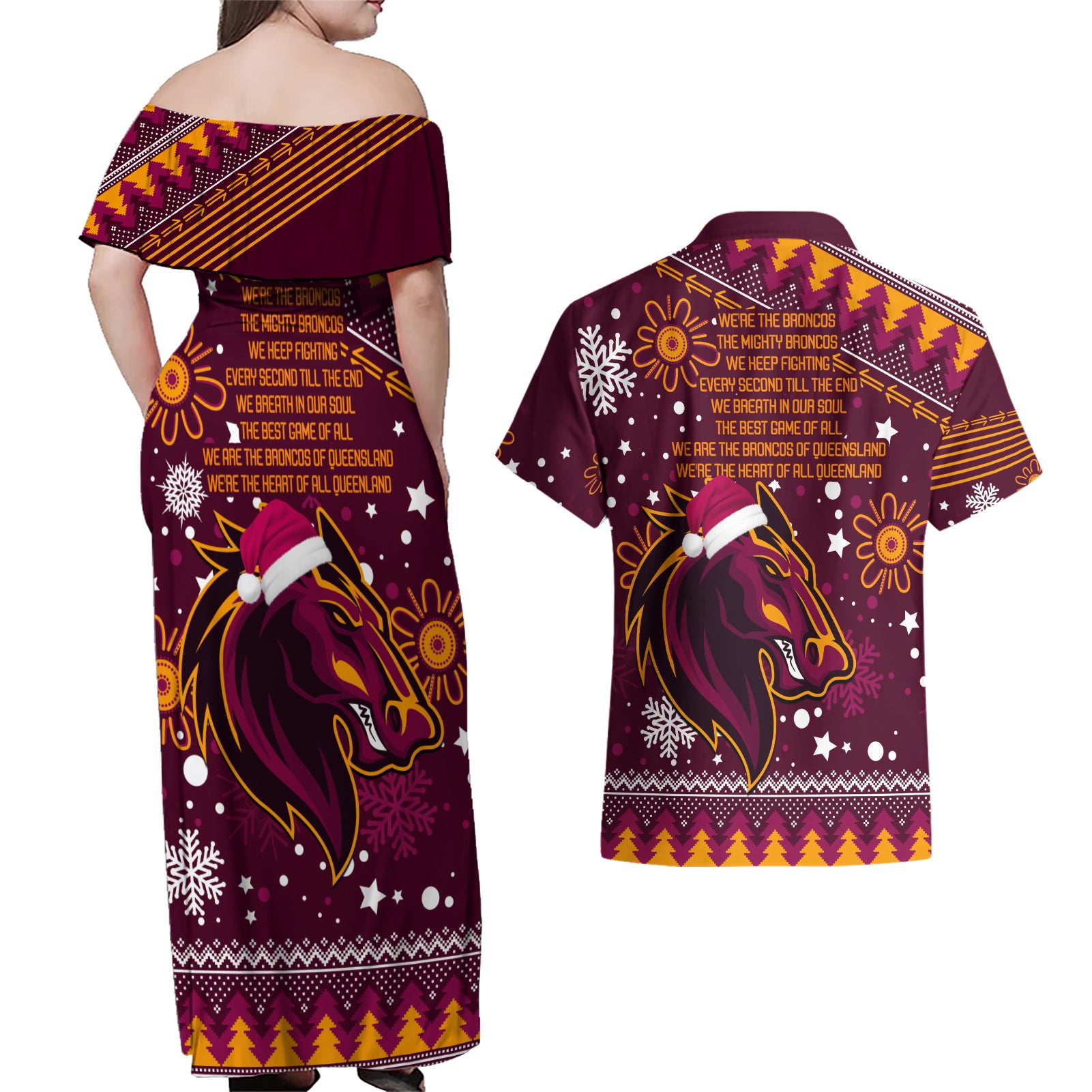 broncos-rugby-couples-matching-off-shoulder-maxi-dress-and-hawaiian-shirt-heart-of-all-queenland-2023-christmas-vibe-unique