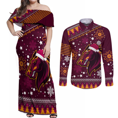 broncos-rugby-couples-matching-off-shoulder-maxi-dress-and-long-sleeve-button-shirts-heart-of-all-queenland-2023-christmas-vibe-unique