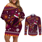 broncos-rugby-couples-matching-off-shoulder-short-dress-and-long-sleeve-button-shirts-heart-of-all-queenland-2023-christmas-vibe-unique