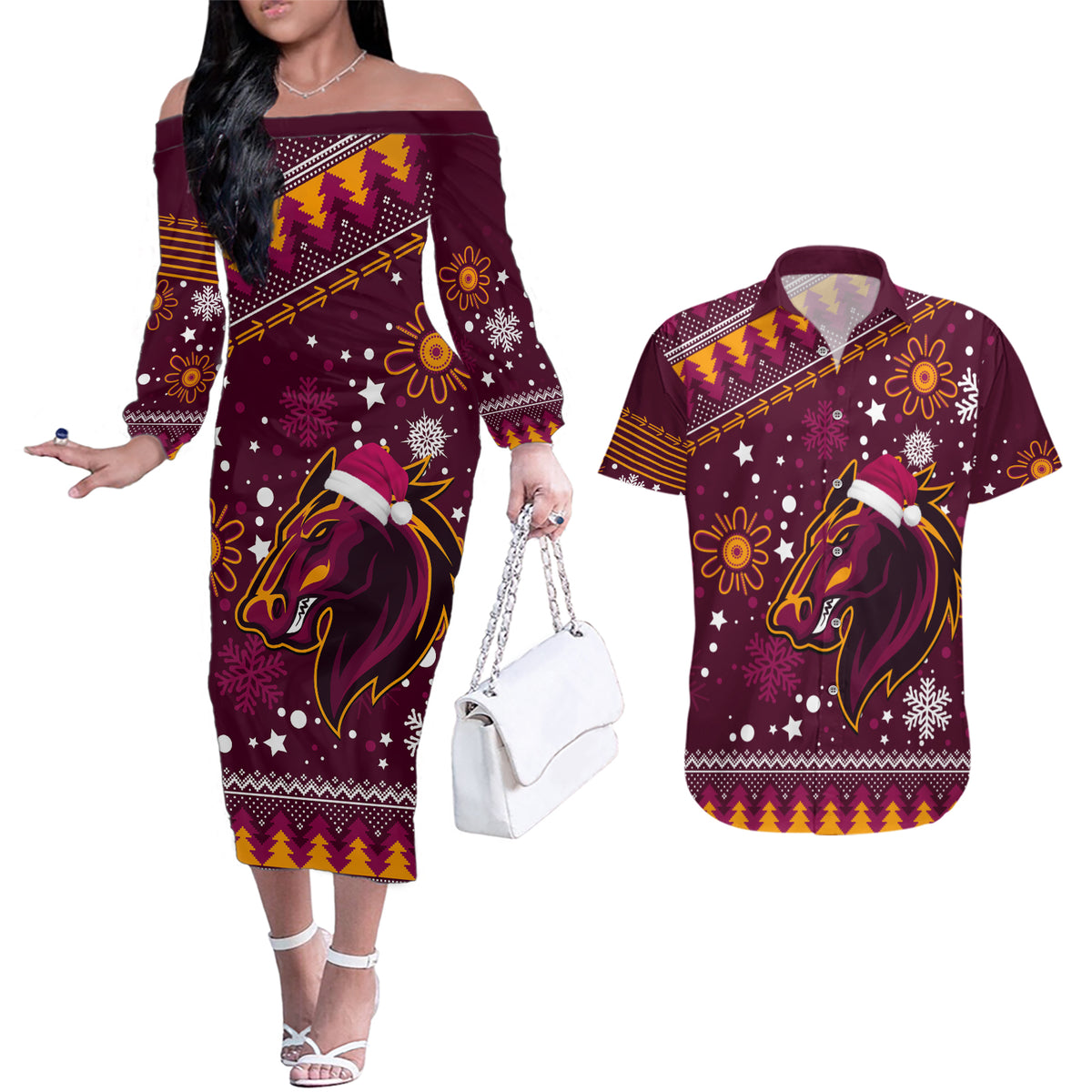 broncos-rugby-couples-matching-off-the-shoulder-long-sleeve-dress-and-hawaiian-shirt-heart-of-all-queenland-2023-christmas-vibe-unique