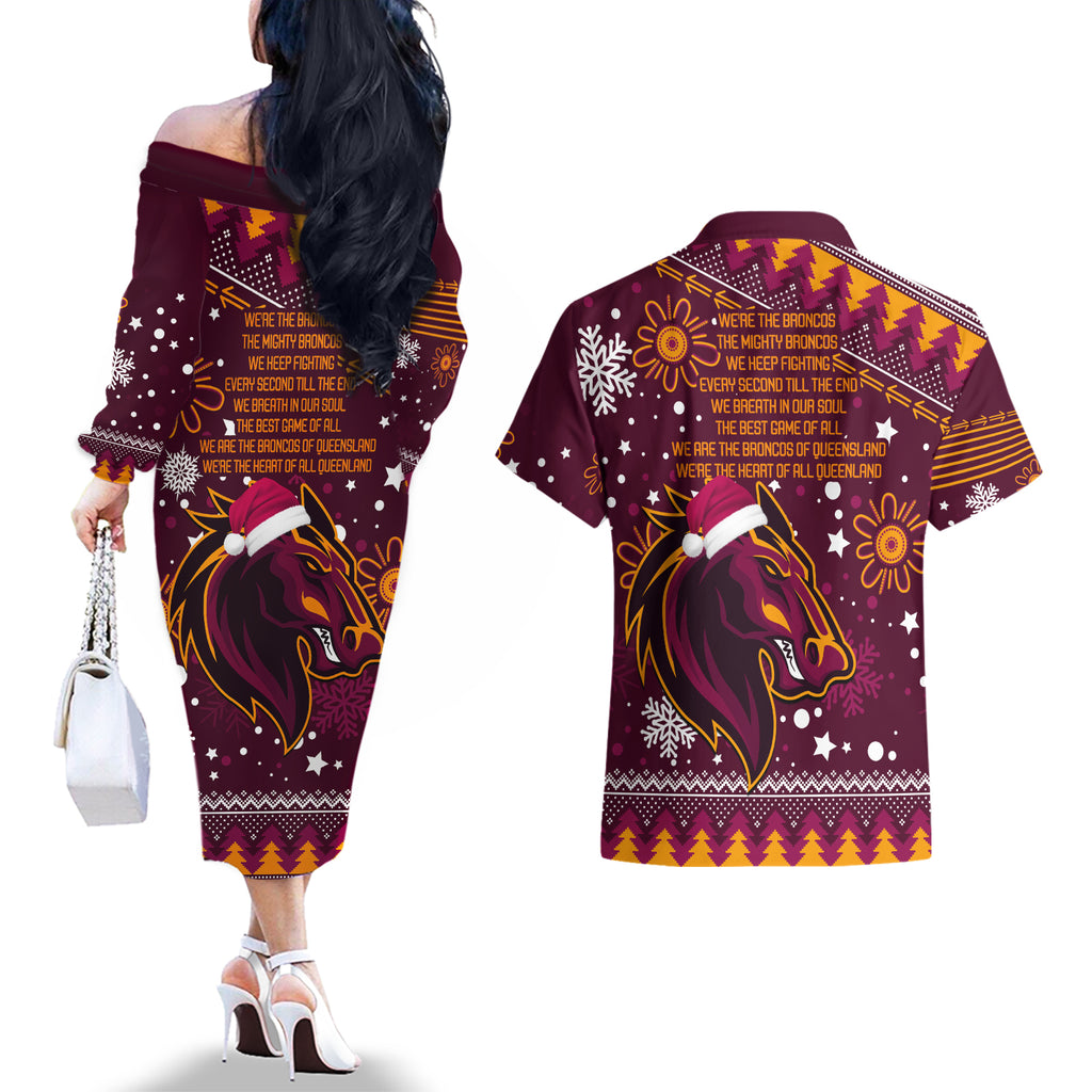 broncos-rugby-couples-matching-off-the-shoulder-long-sleeve-dress-and-hawaiian-shirt-heart-of-all-queenland-2023-christmas-vibe-unique