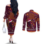 broncos-rugby-couples-matching-off-the-shoulder-long-sleeve-dress-and-long-sleeve-button-shirts-heart-of-all-queenland-2023-christmas-vibe-unique