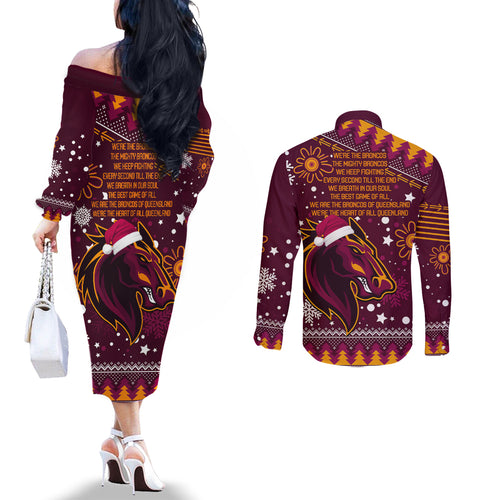 broncos-rugby-couples-matching-off-the-shoulder-long-sleeve-dress-and-long-sleeve-button-shirts-heart-of-all-queenland-2023-christmas-vibe-unique