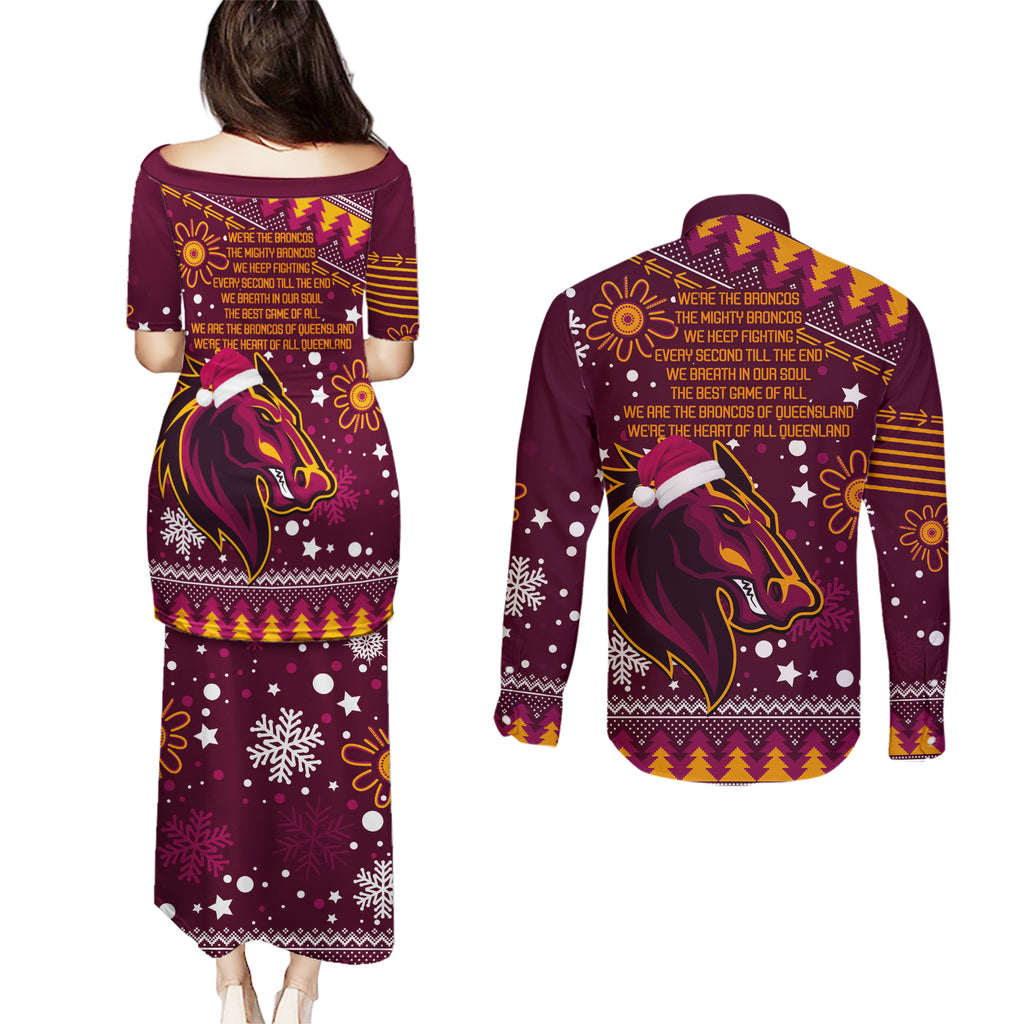 broncos-rugby-couples-matching-puletasi-dress-and-long-sleeve-button-shirts-heart-of-all-queenland-2023-christmas-vibe-unique