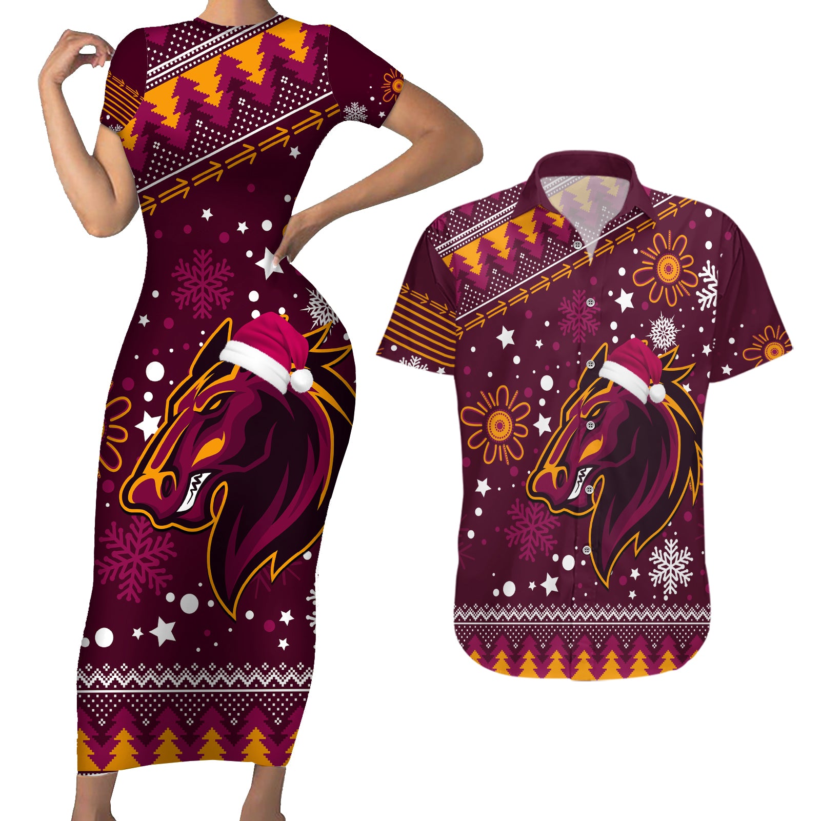 broncos-rugby-couples-matching-short-sleeve-bodycon-dress-and-hawaiian-shirt-heart-of-all-queenland-2023-christmas-vibe-unique