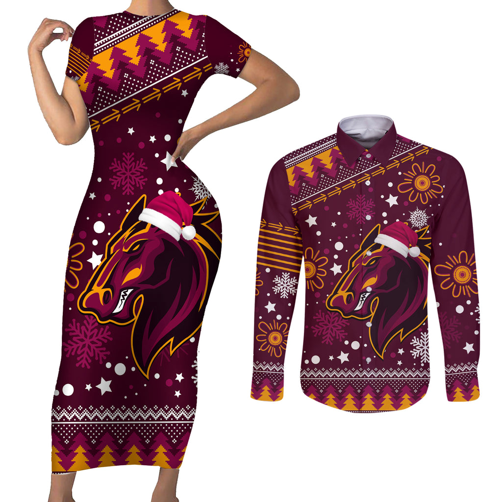 broncos-rugby-couples-matching-short-sleeve-bodycon-dress-and-long-sleeve-button-shirts-heart-of-all-queenland-2023-christmas-vibe-unique