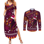 broncos-rugby-couples-matching-summer-maxi-dress-and-long-sleeve-button-shirts-heart-of-all-queenland-2023-christmas-vibe-unique