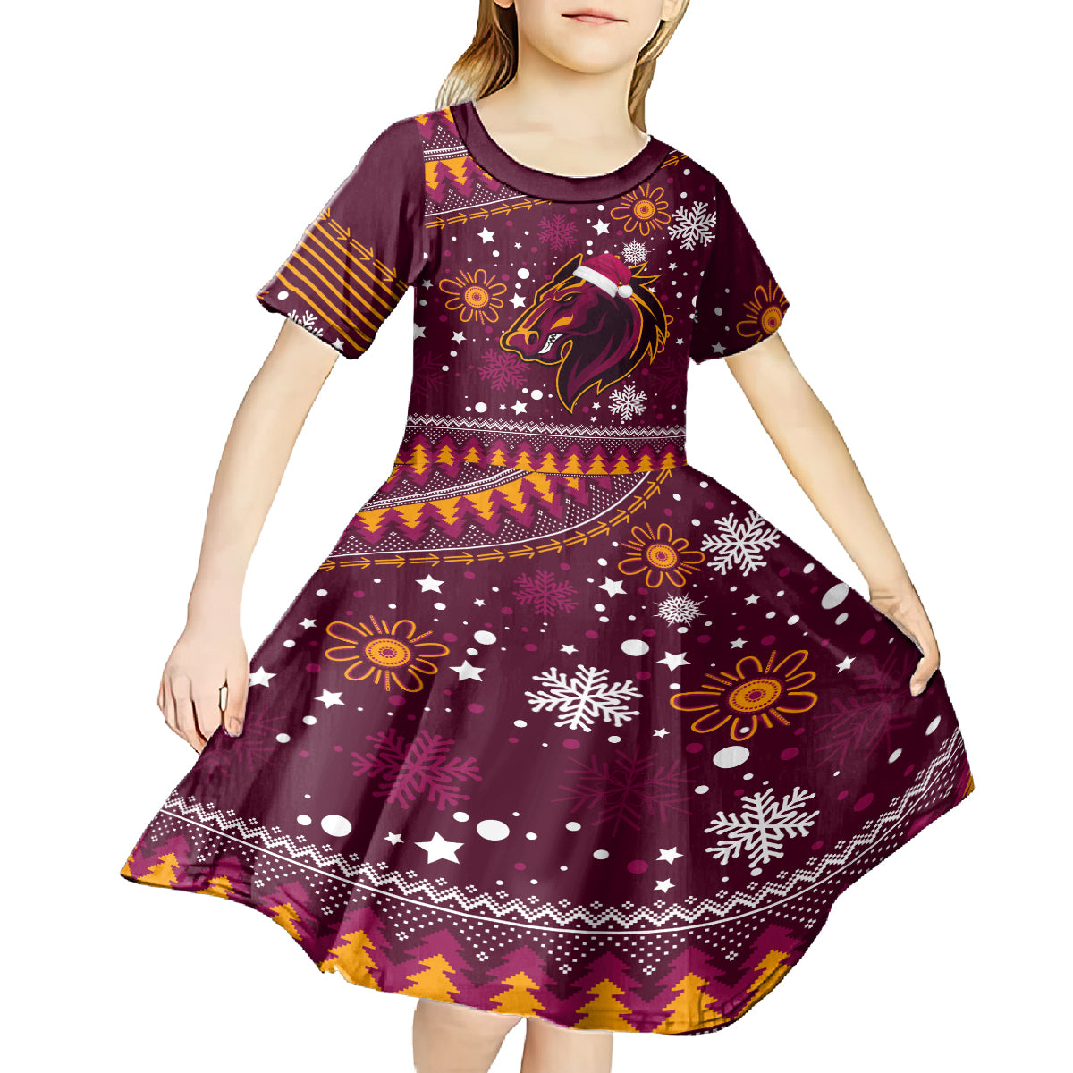 broncos-rugby-kid-short-sleeve-dress-heart-of-all-queenland-2023-christmas-vibe-unique