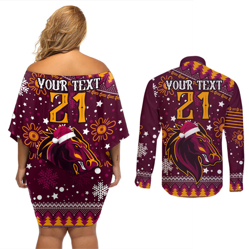 custom-broncos-rugby-couples-matching-off-shoulder-short-dress-and-long-sleeve-button-shirts-heart-of-all-queenland-2023-christmas-vibe-unique