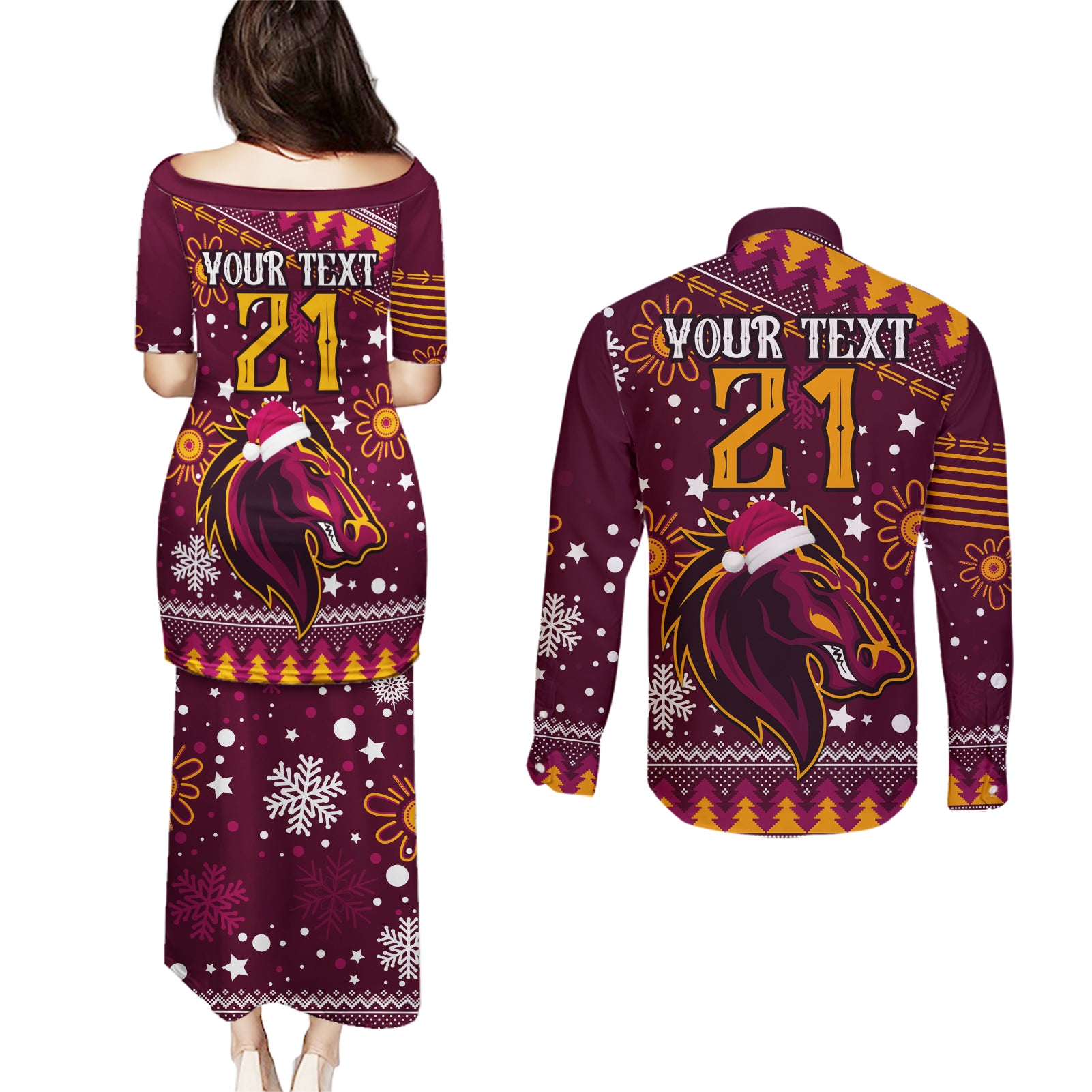 custom-broncos-rugby-couples-matching-puletasi-dress-and-long-sleeve-button-shirts-heart-of-all-queenland-2023-christmas-vibe-unique