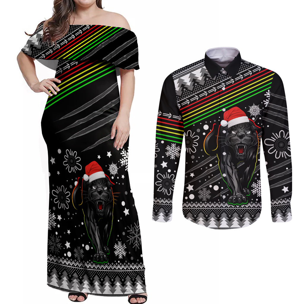 panthers-rugby-couples-matching-off-shoulder-maxi-dress-and-long-sleeve-button-shirts-go-the-mighty-panthers-2023-christmas-vibe-unique