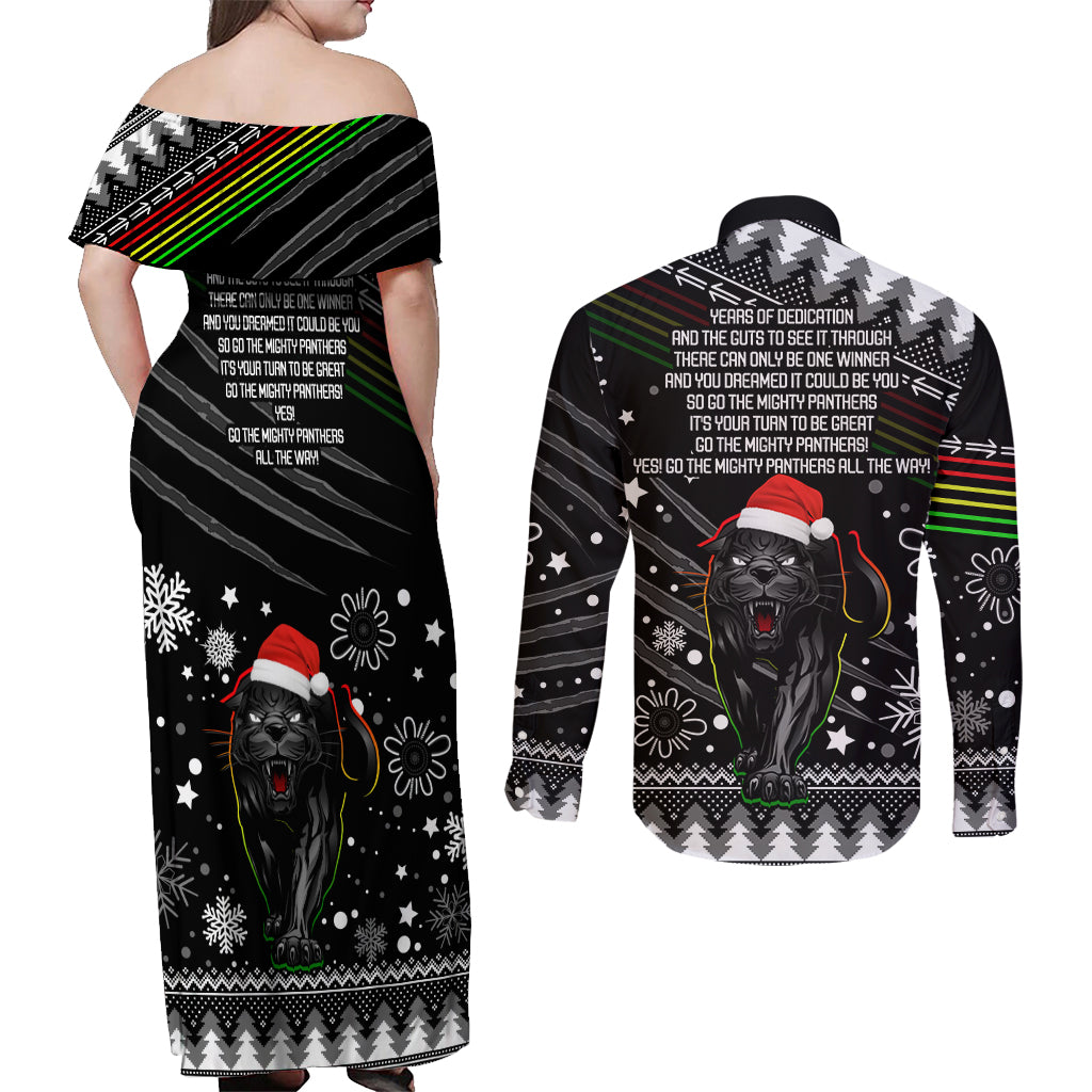 panthers-rugby-couples-matching-off-shoulder-maxi-dress-and-long-sleeve-button-shirts-go-the-mighty-panthers-2023-christmas-vibe-unique