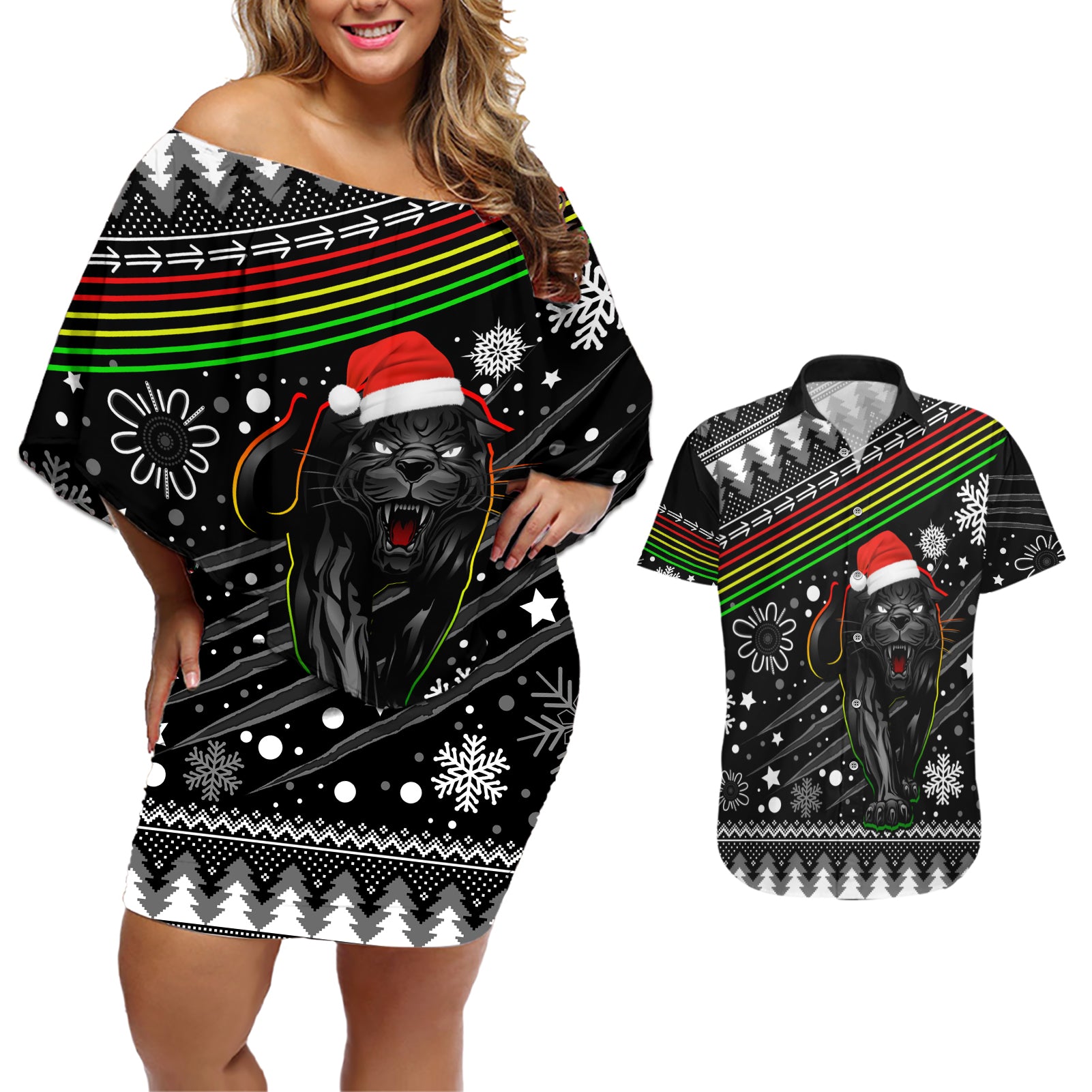 panthers-rugby-couples-matching-off-shoulder-short-dress-and-hawaiian-shirt-go-the-mighty-panthers-2023-christmas-vibe-unique