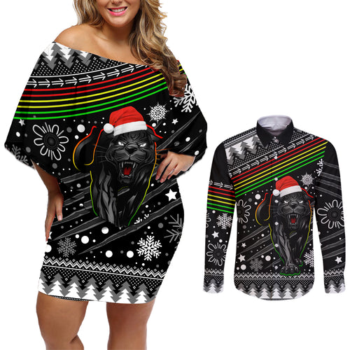 panthers-rugby-couples-matching-off-shoulder-short-dress-and-long-sleeve-button-shirts-go-the-mighty-panthers-2023-christmas-vibe-unique