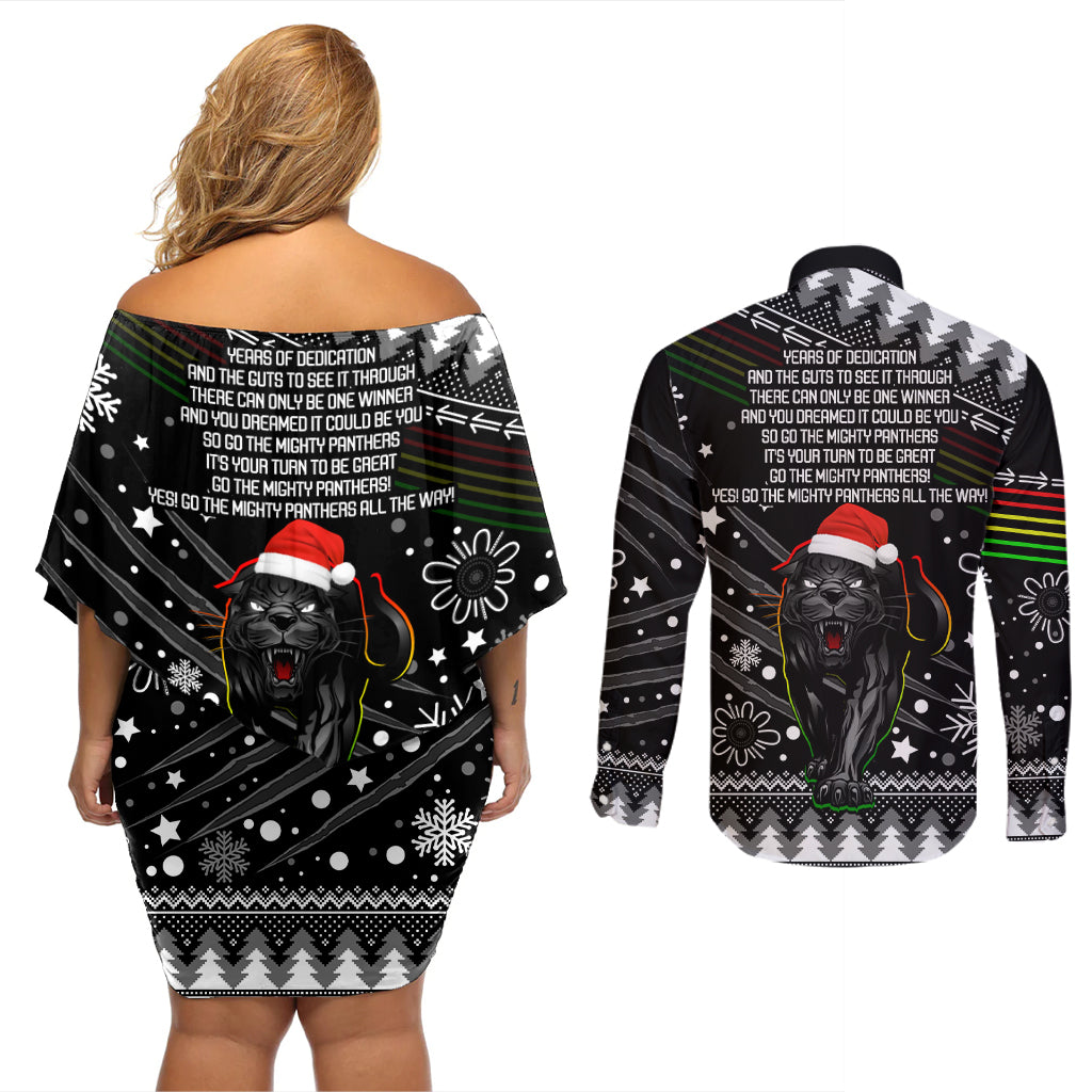 panthers-rugby-couples-matching-off-shoulder-short-dress-and-long-sleeve-button-shirts-go-the-mighty-panthers-2023-christmas-vibe-unique
