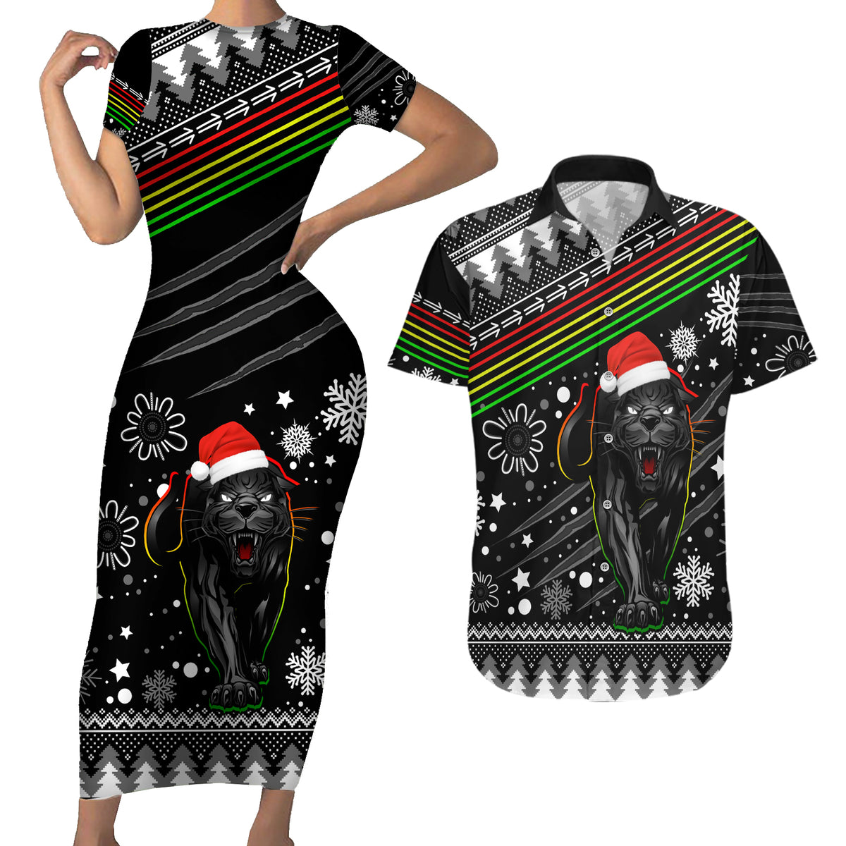 panthers-rugby-couples-matching-short-sleeve-bodycon-dress-and-hawaiian-shirt-go-the-mighty-panthers-2023-christmas-vibe-unique