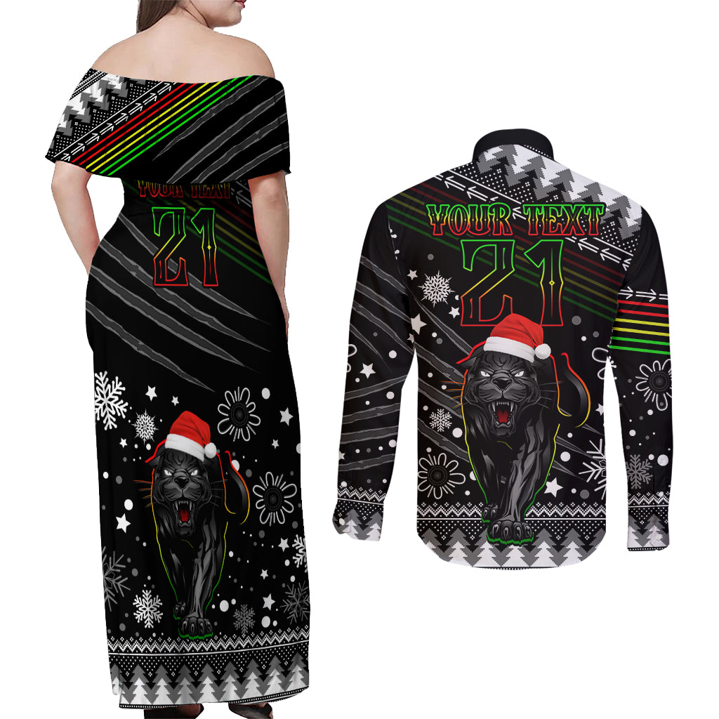 custom-panthers-rugby-couples-matching-off-shoulder-maxi-dress-and-long-sleeve-button-shirts-go-the-mighty-panthers-2023-christmas-vibe-unique