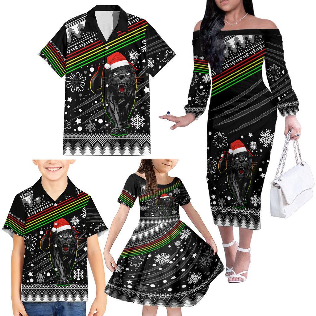 custom-panthers-rugby-family-matching-off-shoulder-long-sleeve-dress-and-hawaiian-shirt-go-the-mighty-panthers-2023-christmas-vibe-unique
