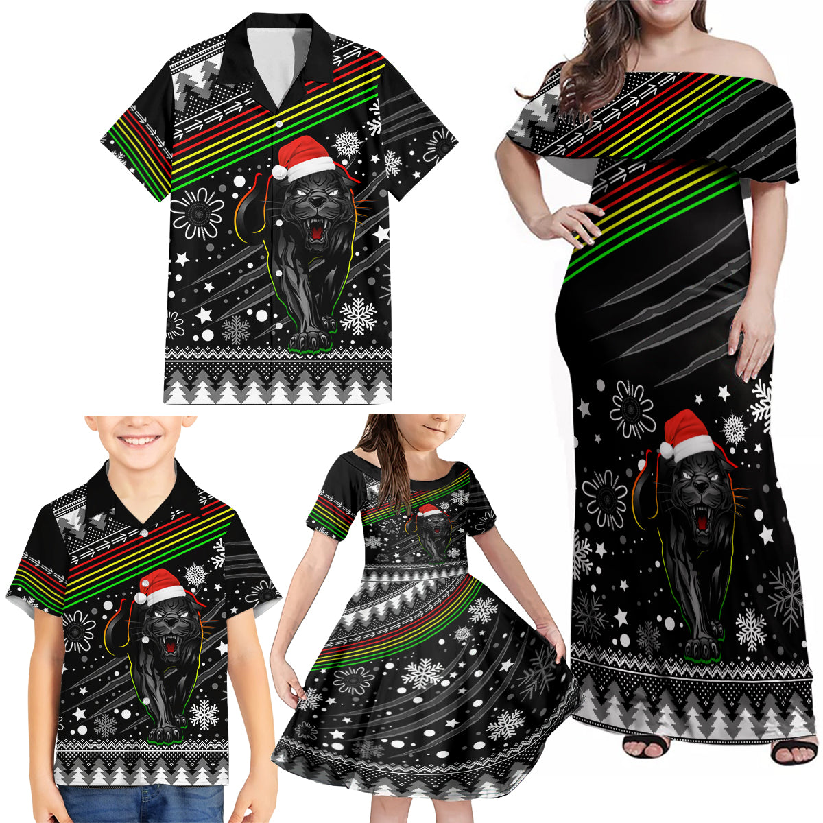 custom-panthers-rugby-family-matching-off-shoulder-maxi-dress-and-hawaiian-shirt-go-the-mighty-panthers-2023-christmas-vibe-unique