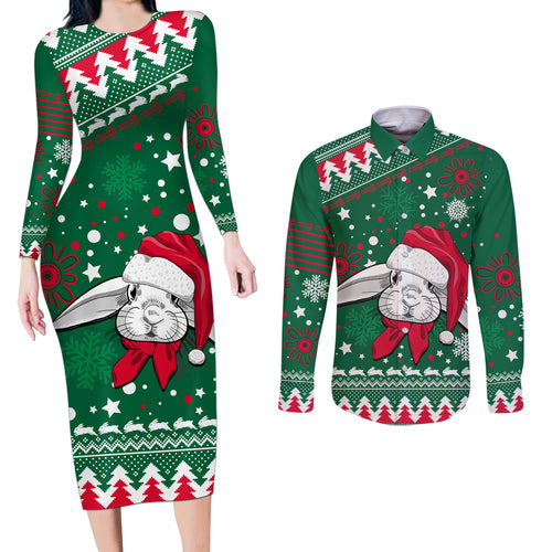 rabbitohs-rugby-couples-matching-long-sleeve-bodycon-dress-and-long-sleeve-button-shirts-glory-glory-the-south-2023-christmas-vibe-unique