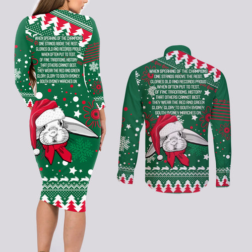 rabbitohs-rugby-couples-matching-long-sleeve-bodycon-dress-and-long-sleeve-button-shirts-glory-glory-the-south-2023-christmas-vibe-unique