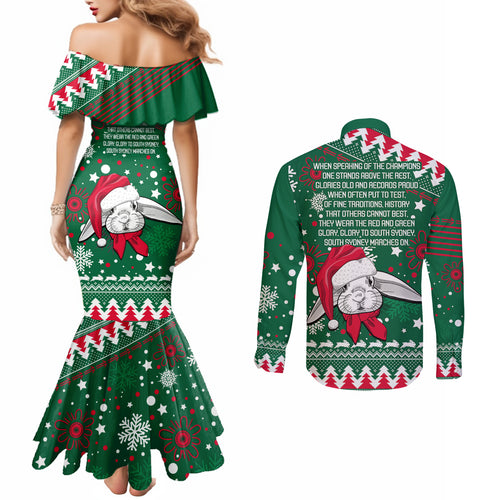 rabbitohs-rugby-couples-matching-mermaid-dress-and-long-sleeve-button-shirts-glory-glory-the-south-2023-christmas-vibe-unique