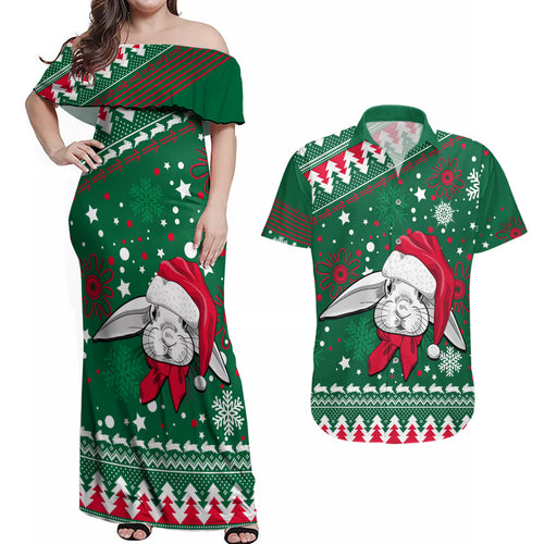 rabbitohs-rugby-couples-matching-off-shoulder-maxi-dress-and-hawaiian-shirt-glory-glory-the-south-2023-christmas-vibe-unique