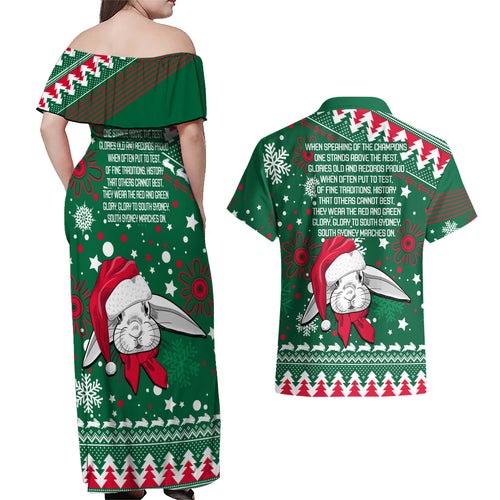 rabbitohs-rugby-couples-matching-off-shoulder-maxi-dress-and-hawaiian-shirt-glory-glory-the-south-2023-christmas-vibe-unique