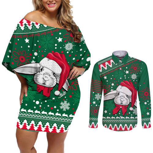 rabbitohs-rugby-couples-matching-off-shoulder-short-dress-and-long-sleeve-button-shirts-glory-glory-the-south-2023-christmas-vibe-unique