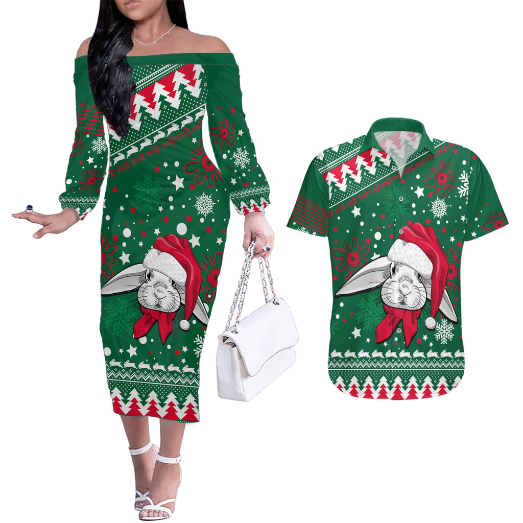 rabbitohs-rugby-couples-matching-off-the-shoulder-long-sleeve-dress-and-hawaiian-shirt-glory-glory-the-south-2023-christmas-vibe-unique