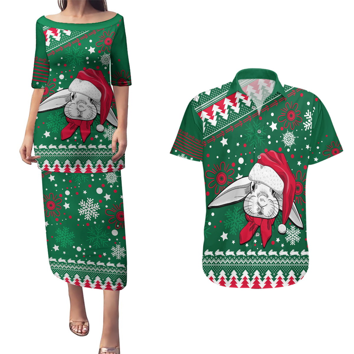 rabbitohs-rugby-couples-matching-puletasi-dress-and-hawaiian-shirt-glory-glory-the-south-2023-christmas-vibe-unique