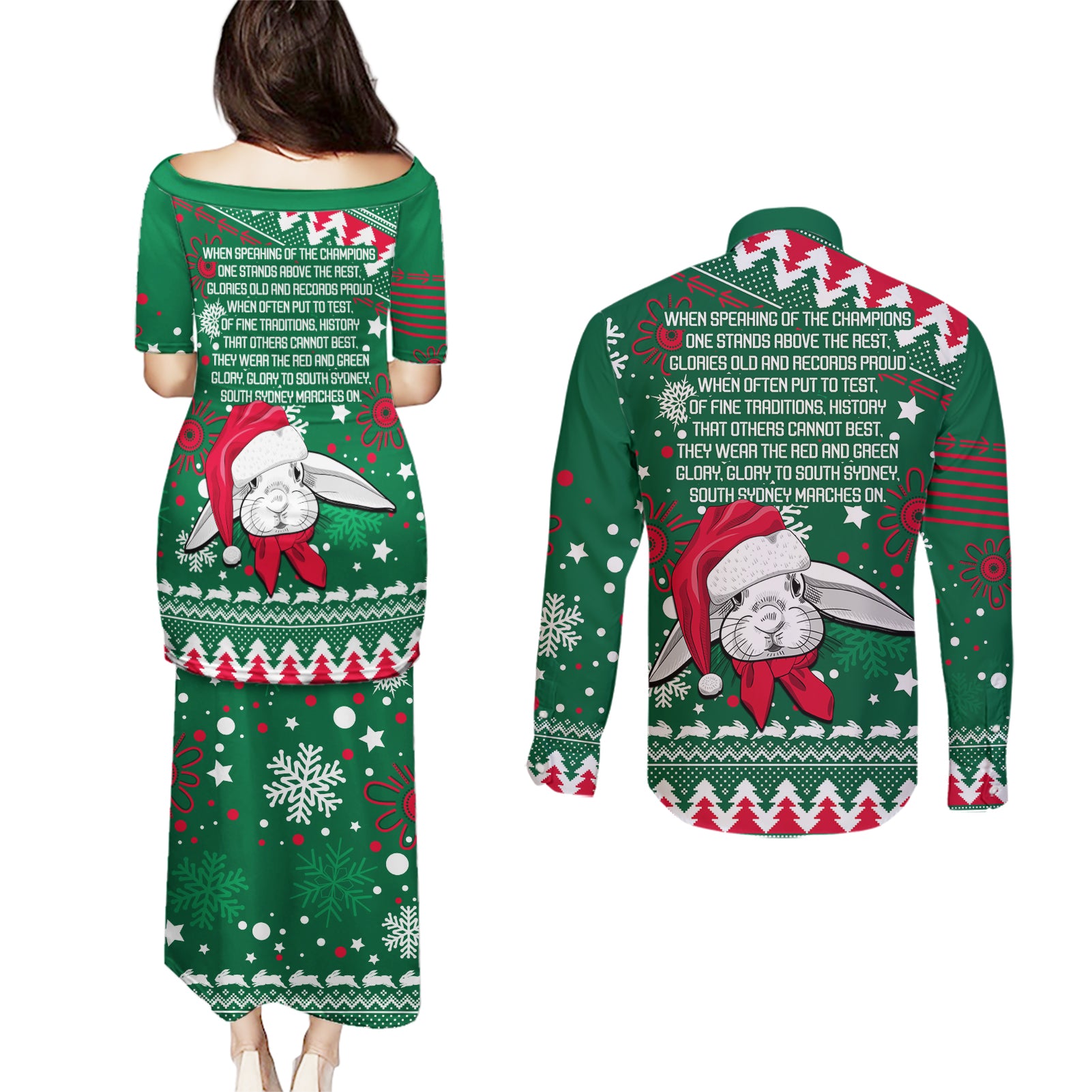 rabbitohs-rugby-couples-matching-puletasi-dress-and-long-sleeve-button-shirts-glory-glory-the-south-2023-christmas-vibe-unique