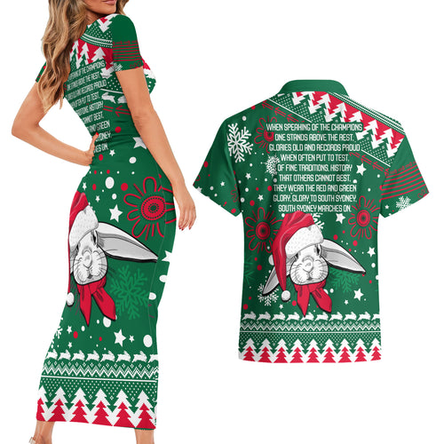 rabbitohs-rugby-couples-matching-short-sleeve-bodycon-dress-and-hawaiian-shirt-glory-glory-the-south-2023-christmas-vibe-unique