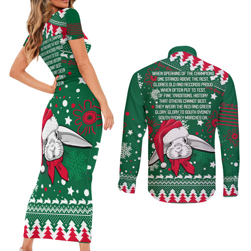 rabbitohs-rugby-couples-matching-short-sleeve-bodycon-dress-and-long-sleeve-button-shirts-glory-glory-the-south-2023-christmas-vibe-unique