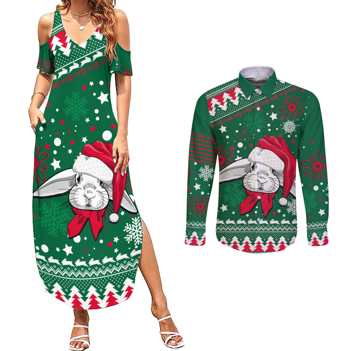 rabbitohs-rugby-couples-matching-summer-maxi-dress-and-long-sleeve-button-shirts-glory-glory-the-south-2023-christmas-vibe-unique