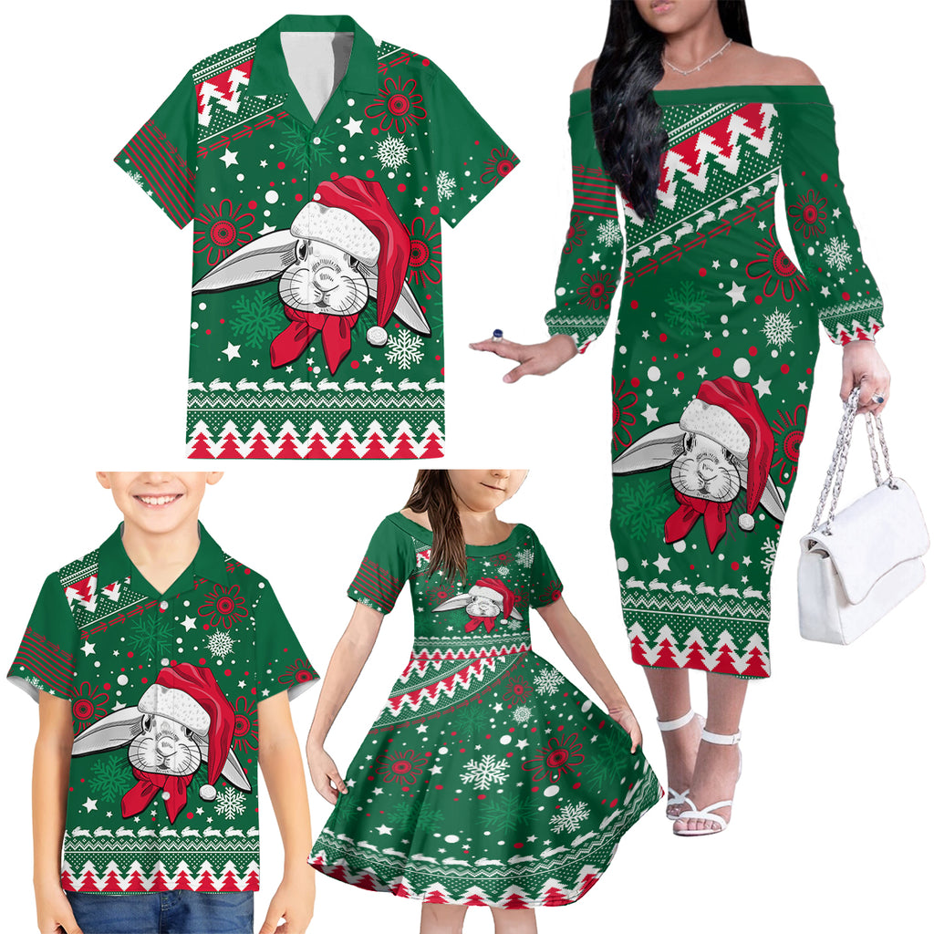 rabbitohs-rugby-family-matching-off-shoulder-long-sleeve-dress-and-hawaiian-shirt-glory-glory-the-south-2023-christmas-vibe-unique