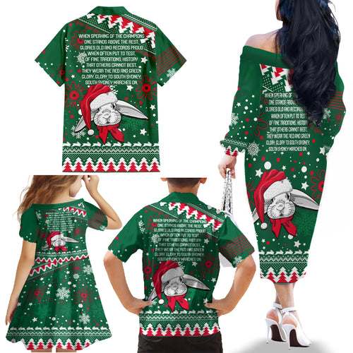 rabbitohs-rugby-family-matching-off-shoulder-long-sleeve-dress-and-hawaiian-shirt-glory-glory-the-south-2023-christmas-vibe-unique
