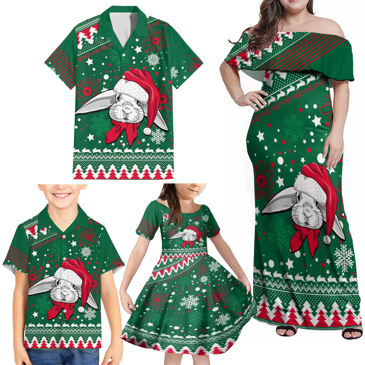 rabbitohs-rugby-family-matching-off-shoulder-maxi-dress-and-hawaiian-shirt-glory-glory-the-south-2023-christmas-vibe-unique