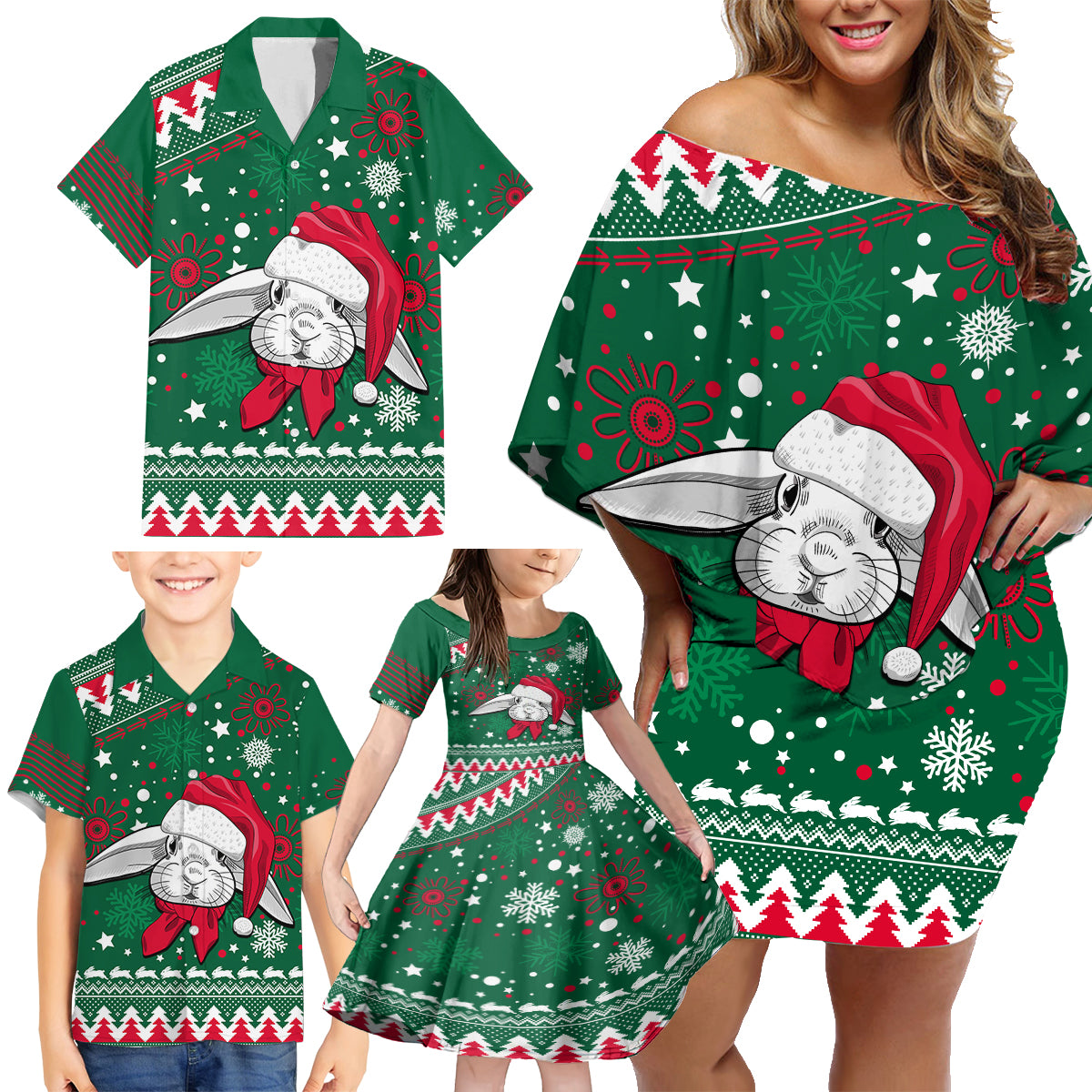 rabbitohs-rugby-family-matching-off-shoulder-short-dress-and-hawaiian-shirt-glory-glory-the-south-2023-christmas-vibe-unique